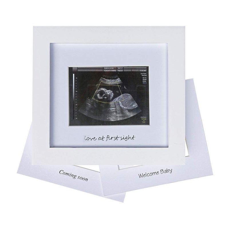 IHEIPYE Baby Sonogram Photo Frame - Ultrasound Picture Frame for Expecting Parents, Baby Showers, Gender Reveal Parties, Nursery Decor (Silver Text, White) - Image 1